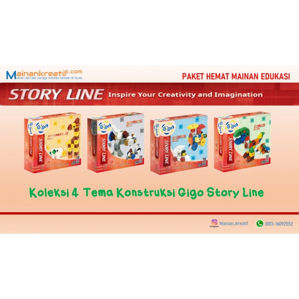 Paket Hemat: Koleksi 4 Tema Konstruksi Gigo Story Line: Animals Mini, Cars Mini, Dino Mini, Space Mini